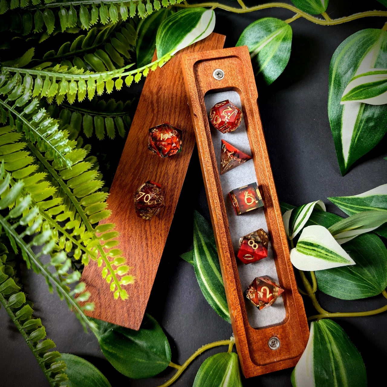 Layered Orange & Red Sharp Resin - 7pcs RPG Dice Set