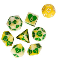 Thumbnail for 7pcs Dice Resin Pattern Hearts Green Font Yellow