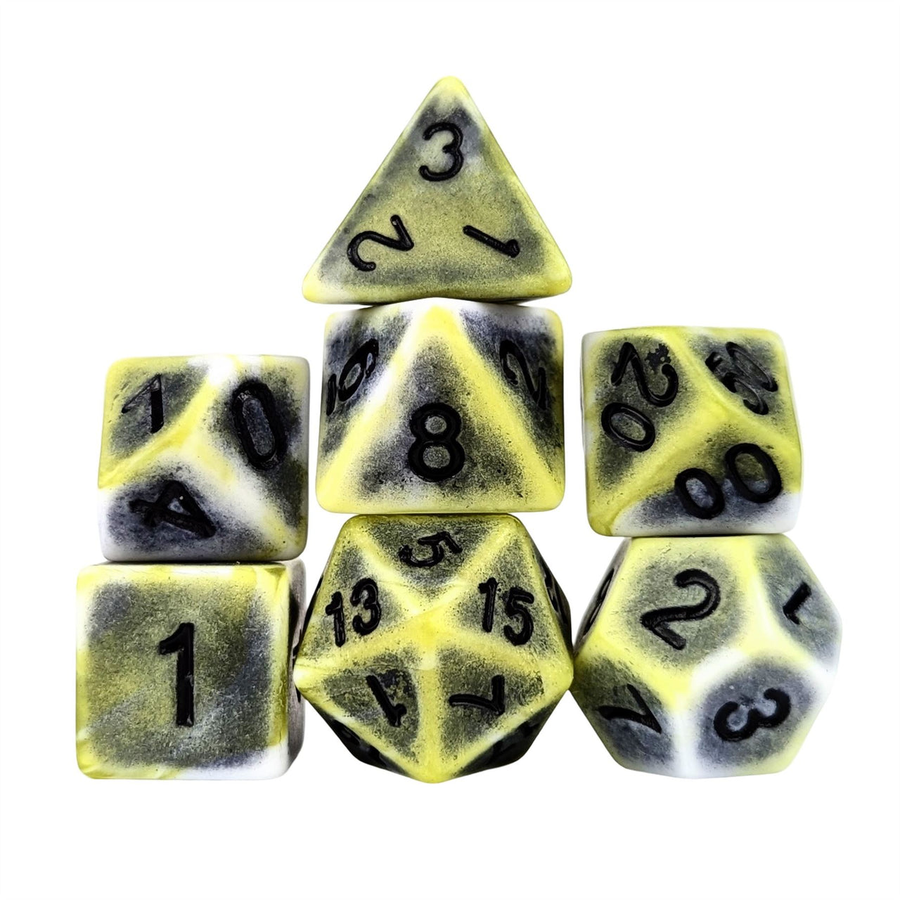 Washed Yellow on White Acrylic - 7pcs RPG Full Dice Set White Stack