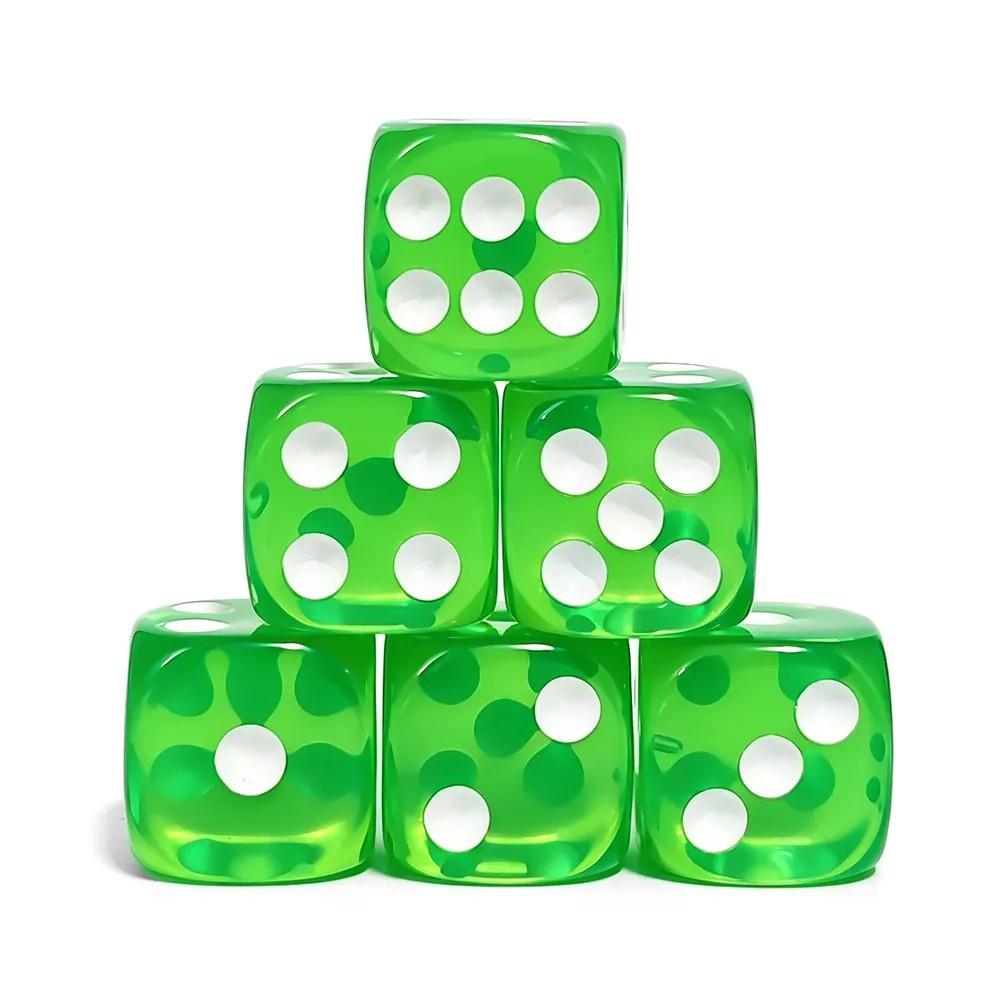 30pcs D6 16mm Dice Acrylic Pips White Font Clear Green
