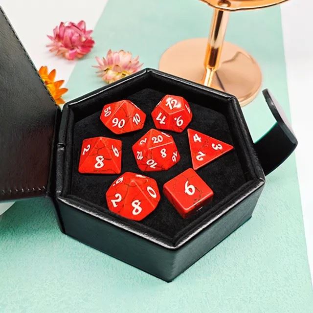 Cracked Red Turquoise Gemstone - 7pcs RPG Dice Set