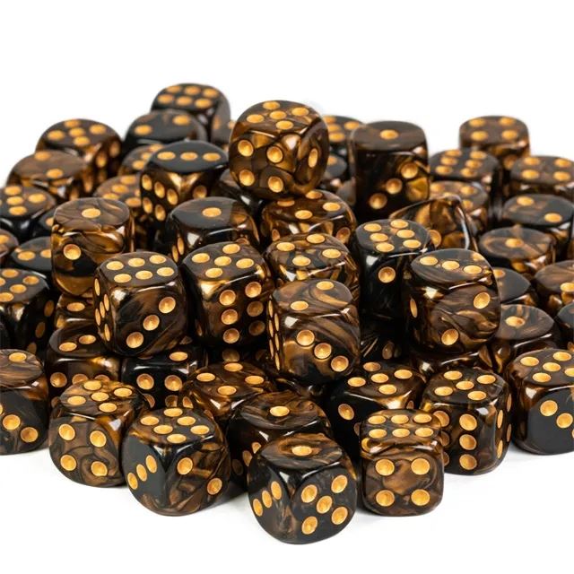 16mm Gold & Black Acrylic  - 6pcs D6 RPG Dice Set