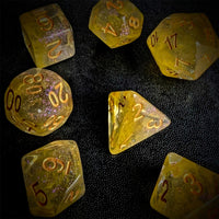 Thumbnail for Yellow & Grey Swirl in Clear Resin - 7pcs RPG Full Dice Set
