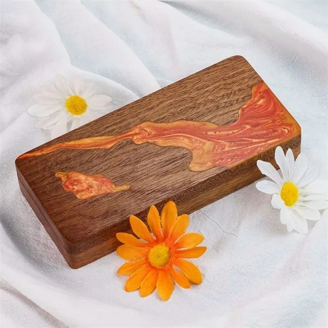 Orange & White Resin on Sapele Wood - Magnetic Dice Storage