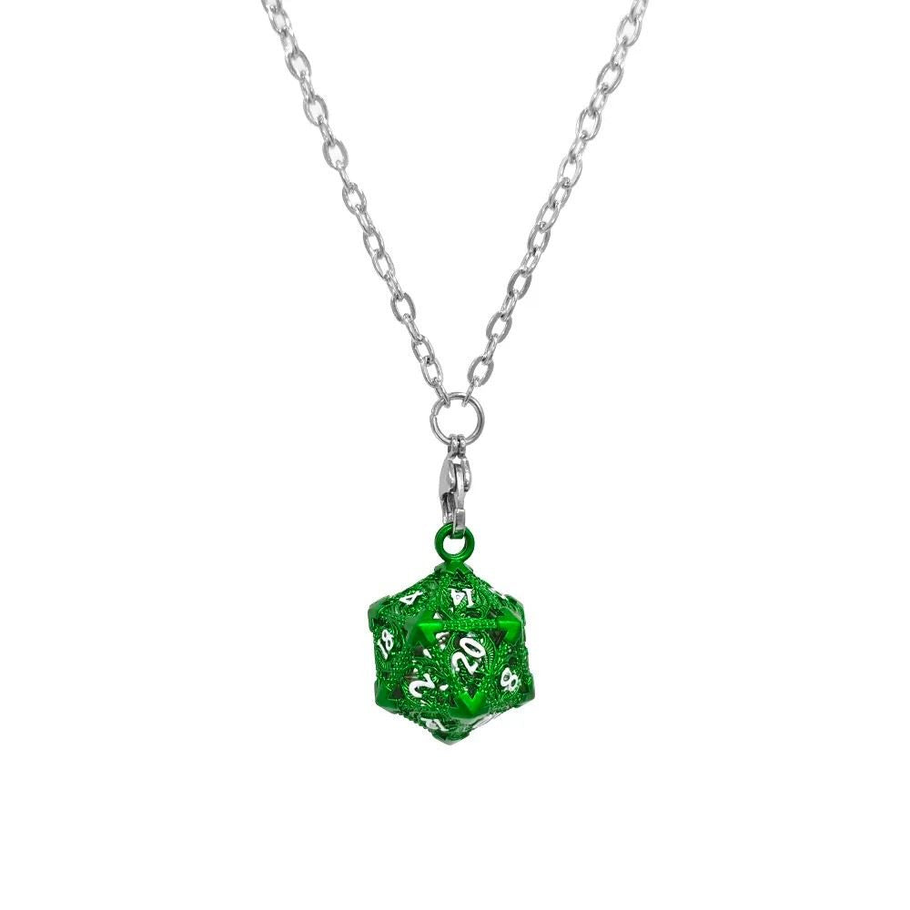 Green D20 Dragon Cage with Mini Metal Dice Set Necklace