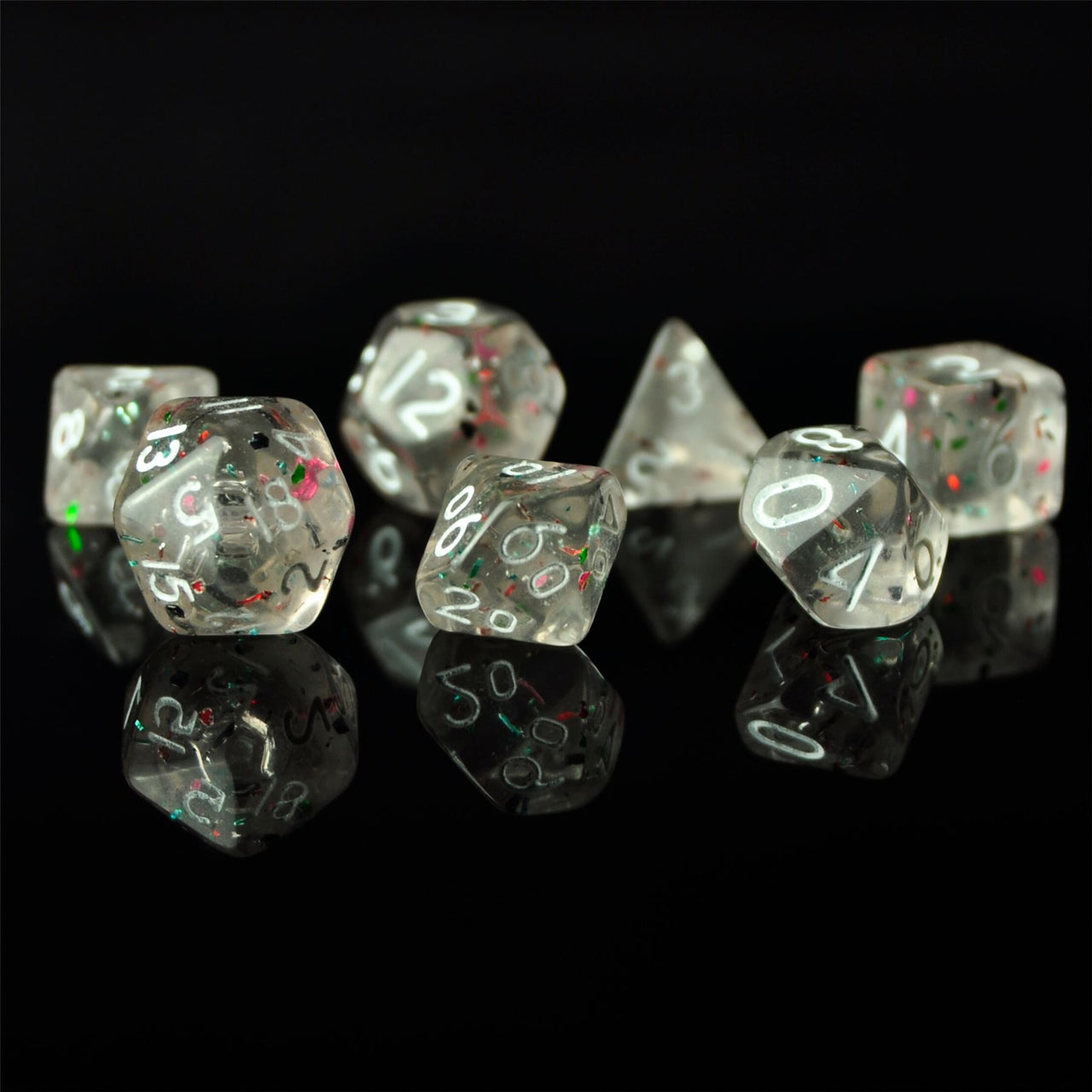 Glitter in Clear Acrylic - 7pcs RPG Mini Dice Set