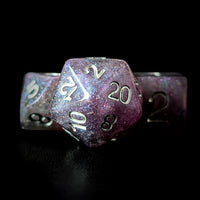 Thumbnail for Glitter in Silver & Purple with White Resin - 7pcs RPG Full Dice Set