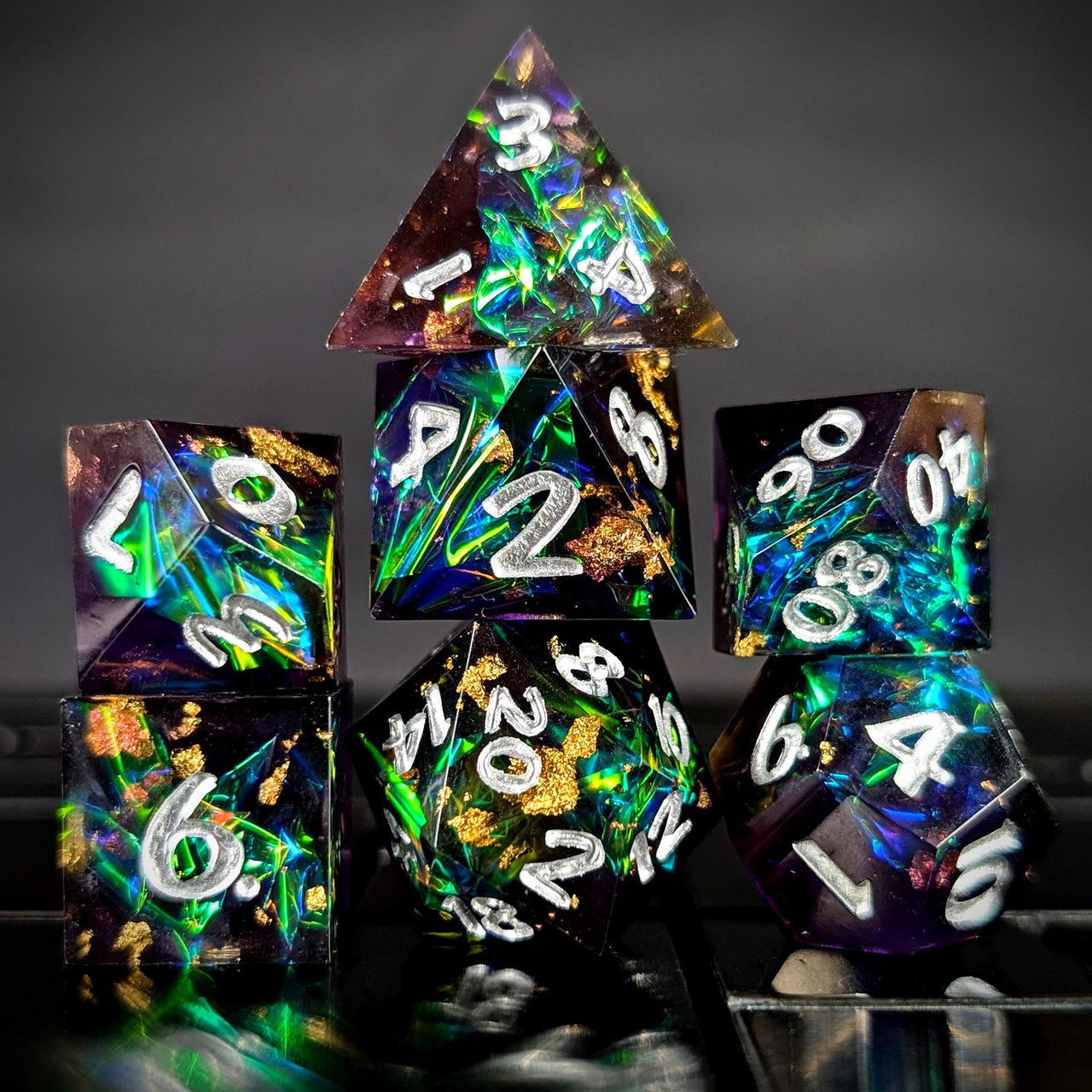 Candy in Purple & Black Sharp Resin - 7pcs RPG Dice Set