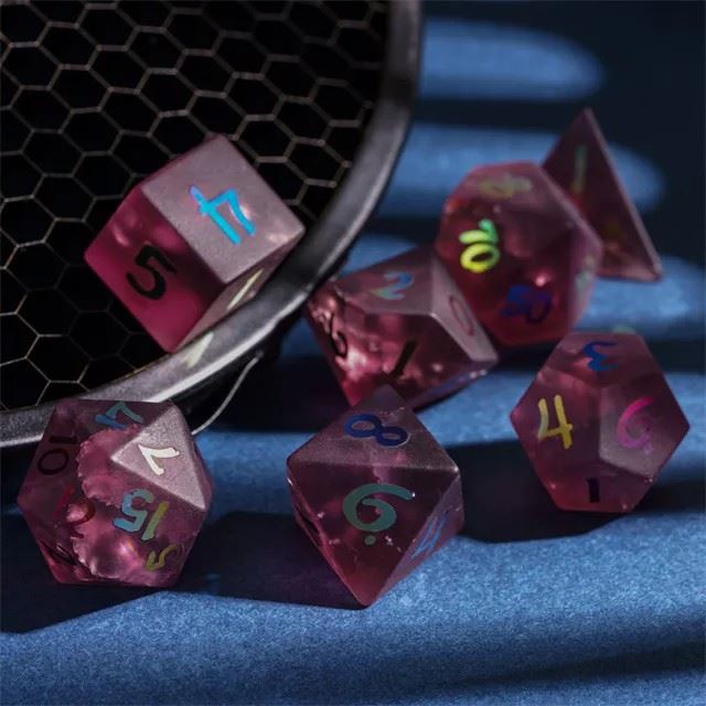 Cracked & Frosted Red Glass - 7pcs RPG Dice Set