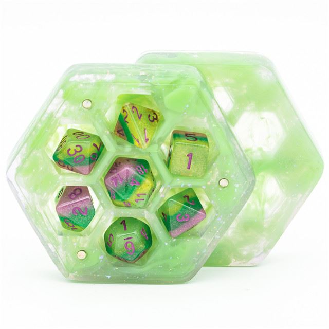 Green Gliiter on Resin with 7 Slots - Dice Storage