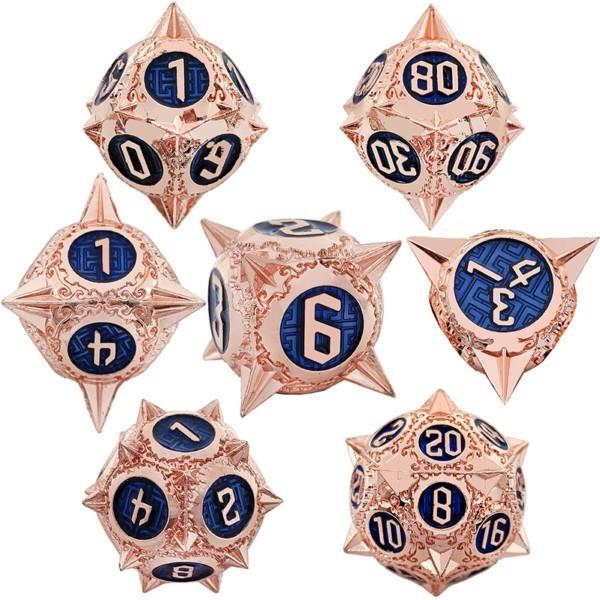 7pcs Dice Metal Spike Ball Copper Font Blue