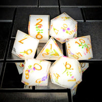 Thumbnail for 7pcs Dice Sharp Filled Grannys Flowers Gold Font White