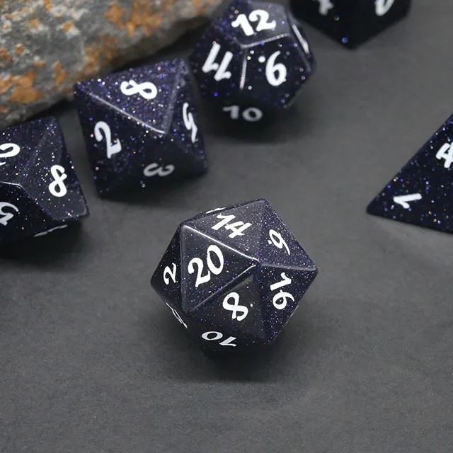 Blue Goldstone Gemstone - 7pcs RPG Dice Set