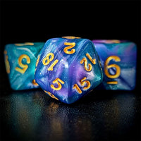 Thumbnail for Glitter in Purple & Blue Acrylic - 7pcs RPG Full Dice Set Close