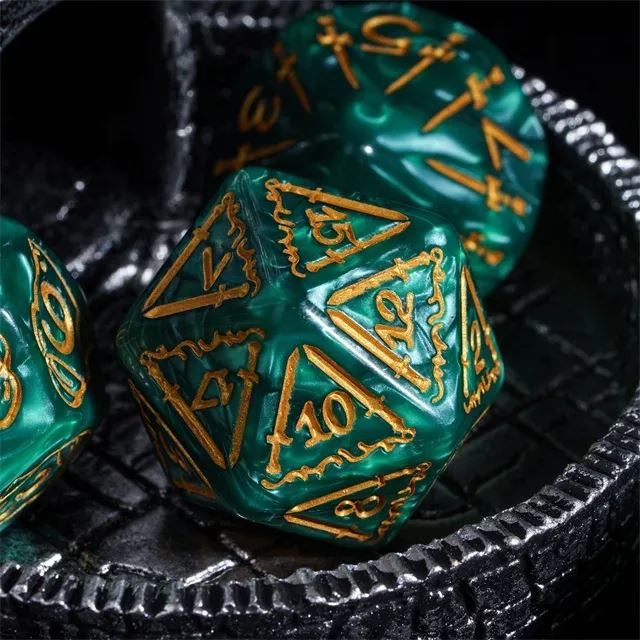 Weapons on Silk Green Acrylic - 7pcs RPG Oversized Dice Set