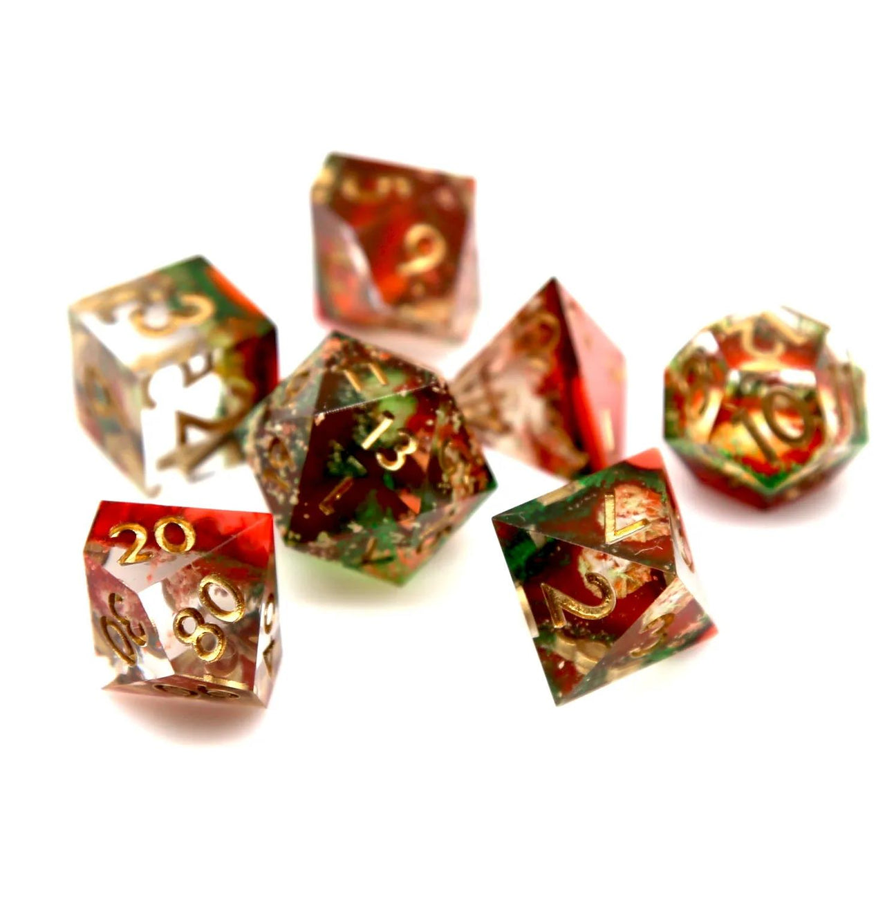 Layered Orange & Red Sharp Resin - 7pcs RPG Dice Set