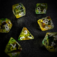 Thumbnail for Yellow & Black with Blue Swirl in Clear Resin - 7pcs RPG Full Dice Set