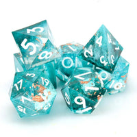 Thumbnail for Blue Swirl in Teal with Gold Foil Sharp Resin - 7pcs RPG Dice Set