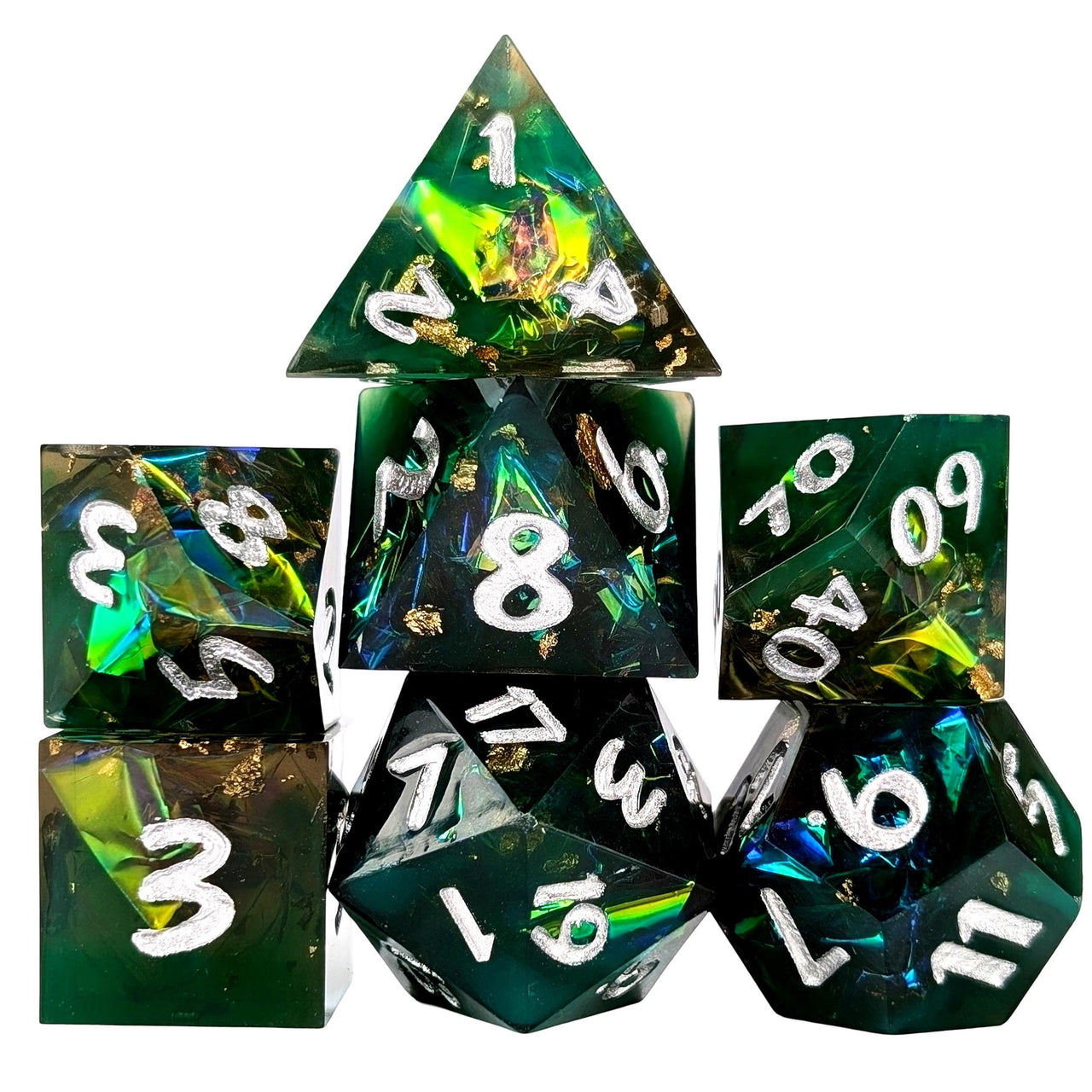 Candy in Green & Black Sharp Resin - 7pcs RPG Dice Set