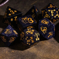 Thumbnail for Cats on Blue Goldstone Gemstone - 7pcs RPG Dice Set