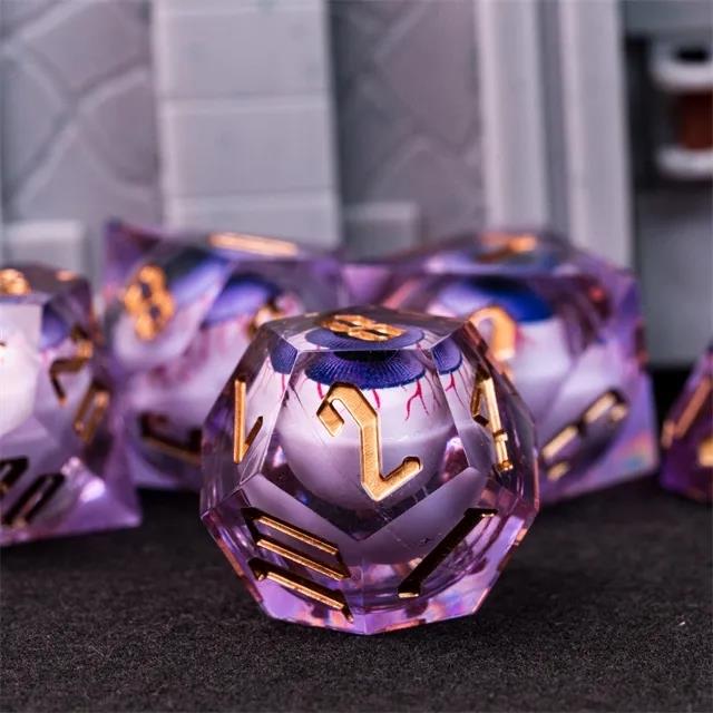 Eye Ball in Purple Filled Sharp Resin - 7pcs RPG Dice Set