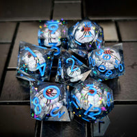 Thumbnail for Spider Ball in Clear & Black Filled Sharp Resin - 7pcs RPG Dice Set