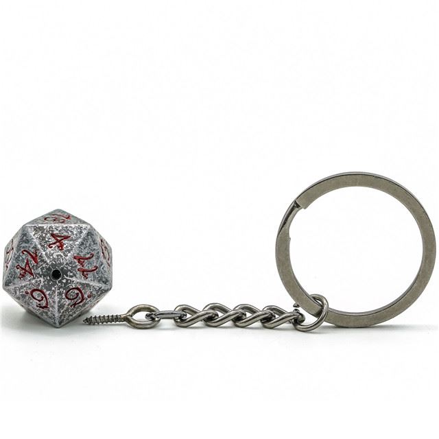 Worn Silver Metal - D20 Keyring