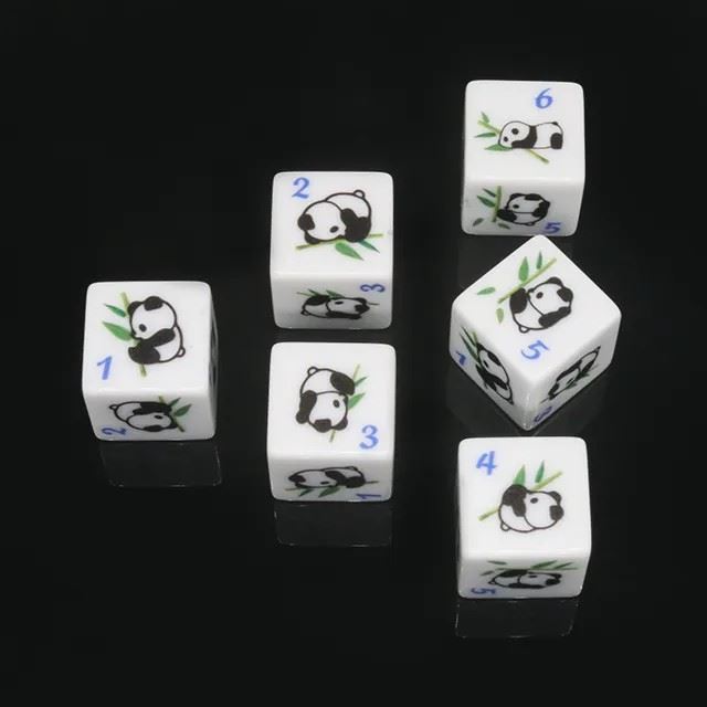 16mm White Panda Acrylic  - 6pcs D6 RPG Dice Set