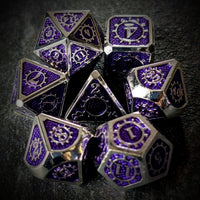 Thumbnail for Gear in Purple Enamel Silver Metal - 7pcs RPG Dice Set