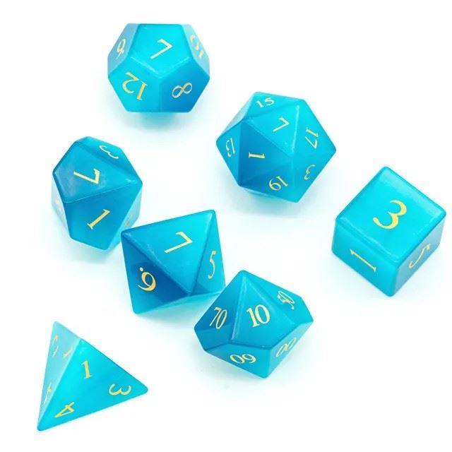 Sky Blue Cat Eye Gemstone - 7pcs RPG Dice Set