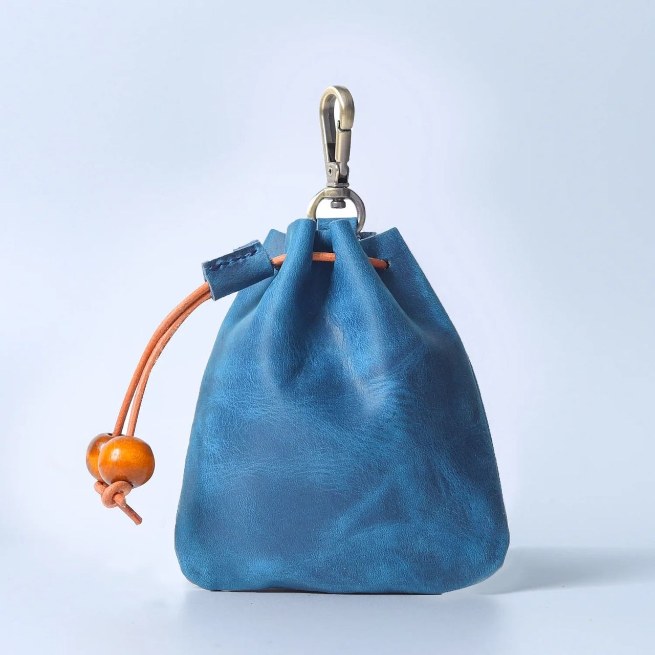 Blue Leather Pouch with Belt Clip - Storage Bag