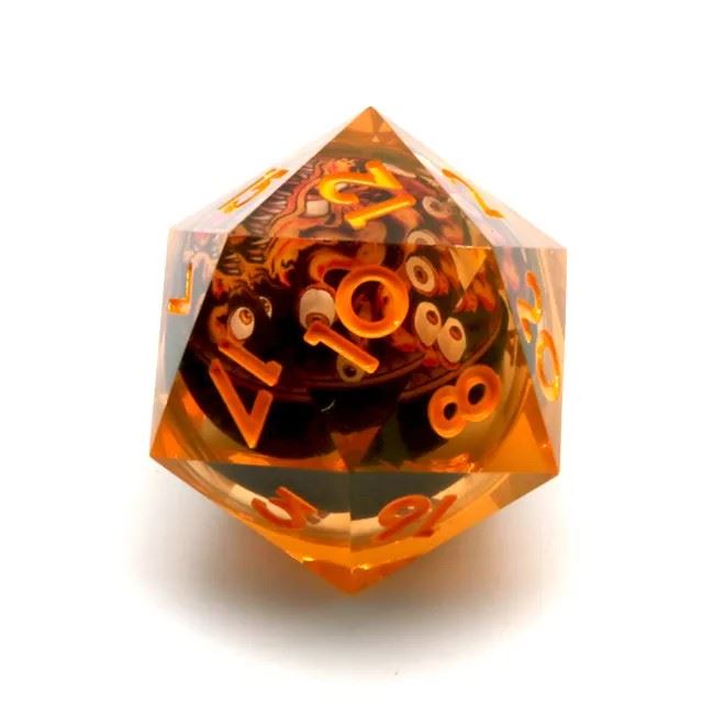 Orange Beholder in Clear & Orange Liquid Sharp Resin - D20 RPG Dice