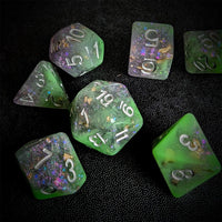 Thumbnail for Glitter in Purple & Green Resin - 7pcs RPG Full Dice Set