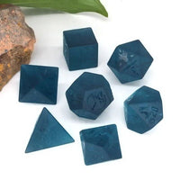 Thumbnail for Dragon on Cracked & Frosted Ocean Blue Glass - 7pcs RPG Dice Set