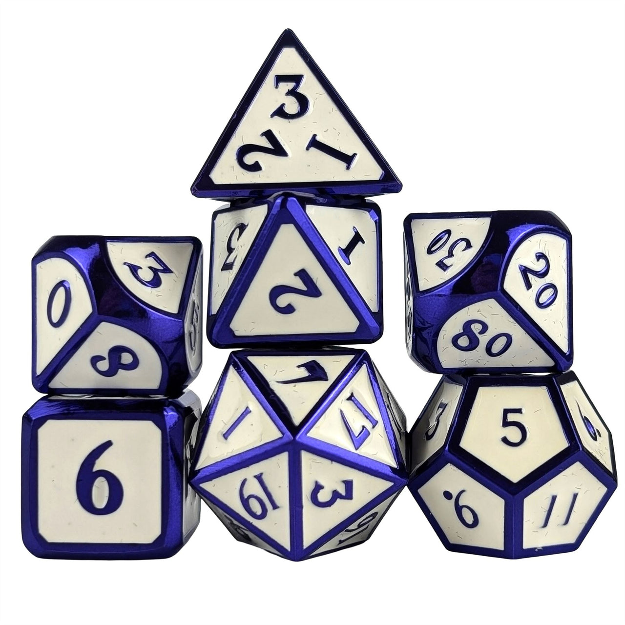 Purple & White Metal - 7pcs RPG Dice Set