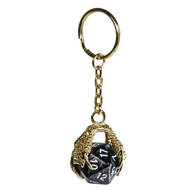 Black & White Acrylic in  Gold Metal Claw - D20 Keyring