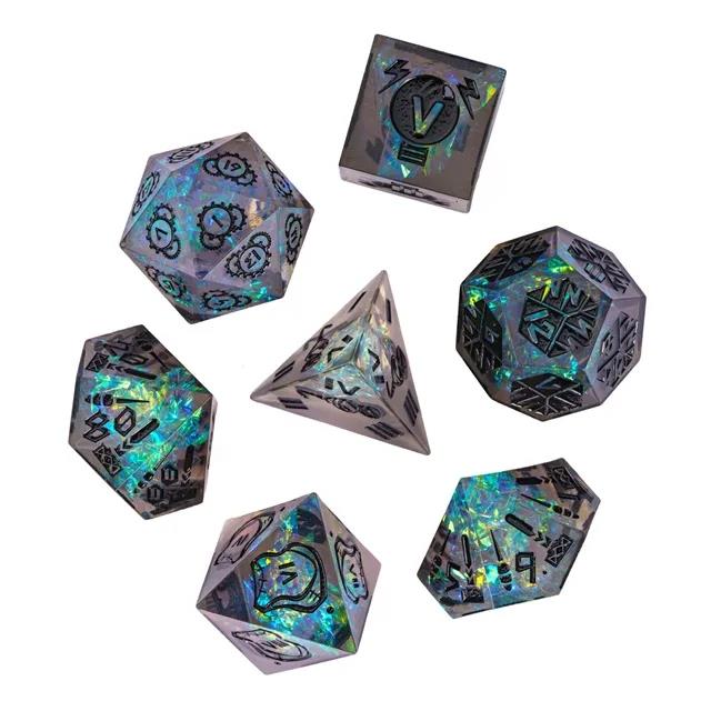 Artificier on Clear & Grey with Candy Sharp Resin - 7pcs RPG Dice Set