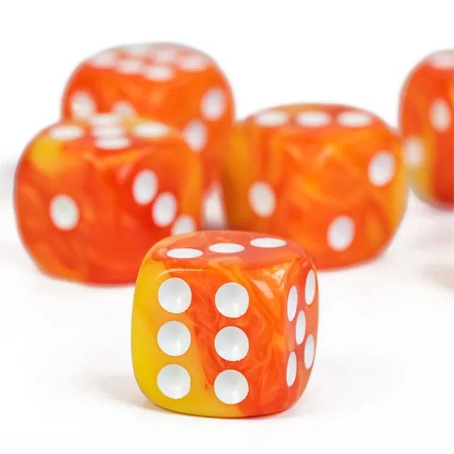 16mm Yellow & Orange Acrylic  - 6pcs D6 RPG Dice Set