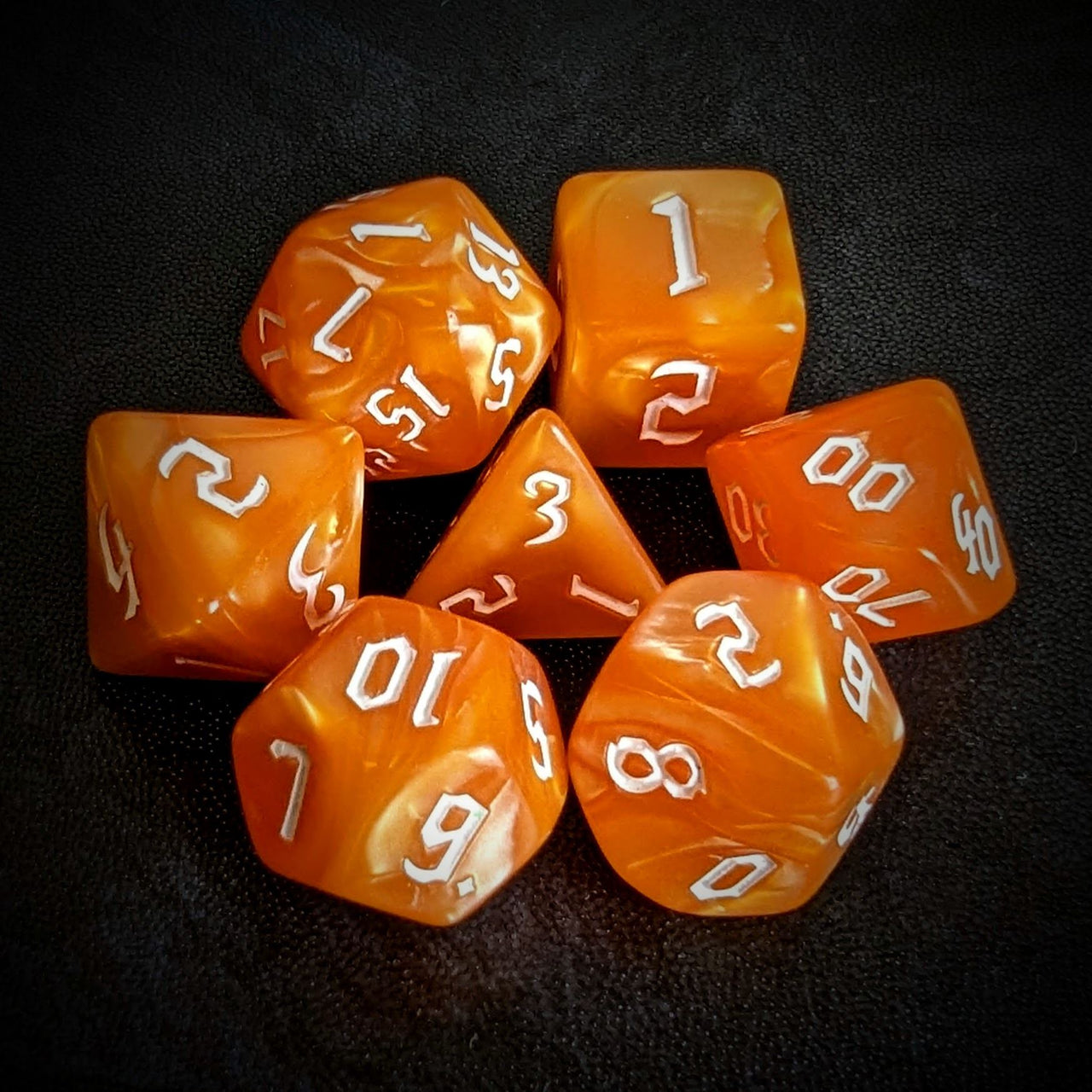 Orange Silk Acrylic - 7pcs RPG Full Dice Set Top