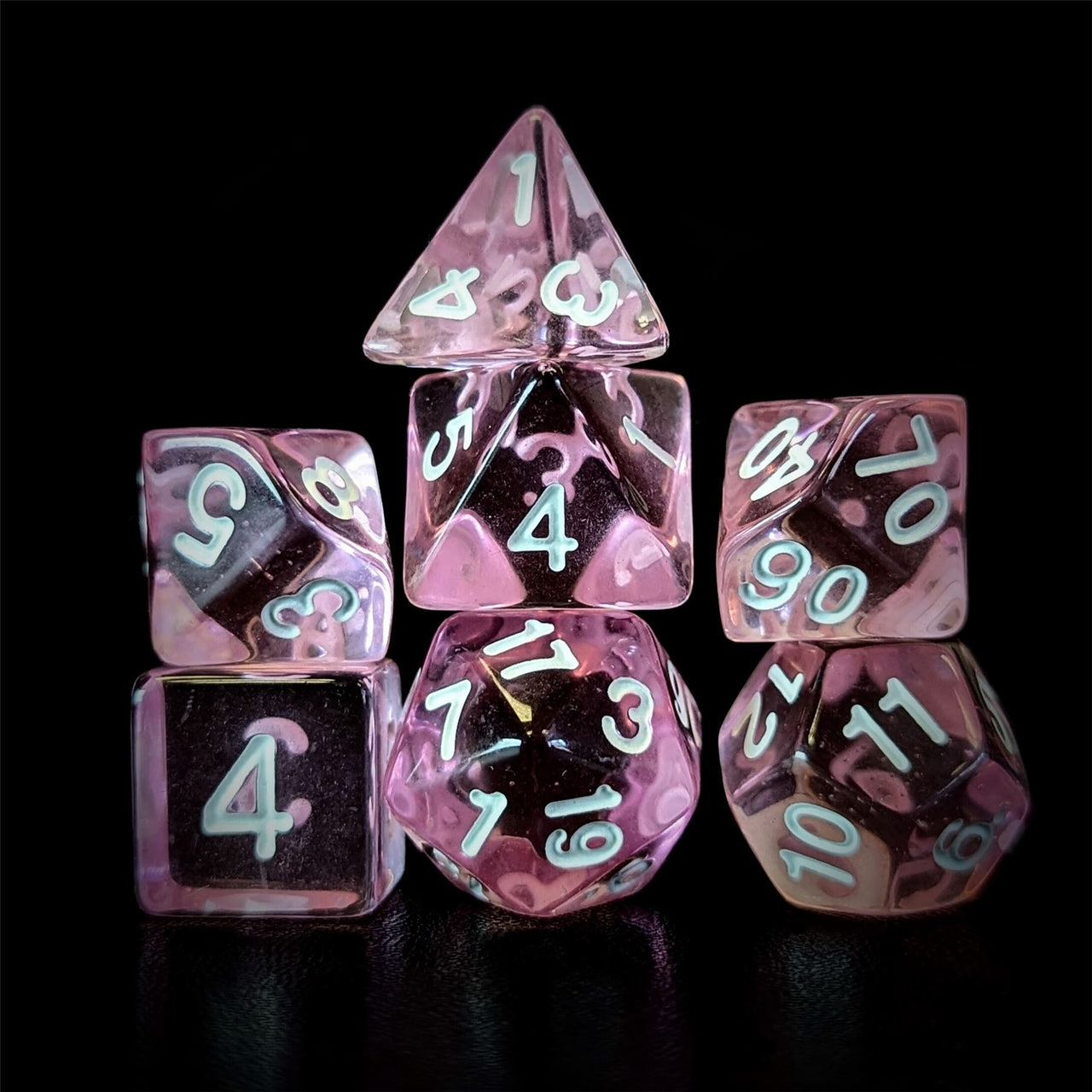 Clear Pink Acrylic - 7pcs RPG Full Dice Set Dark Stack