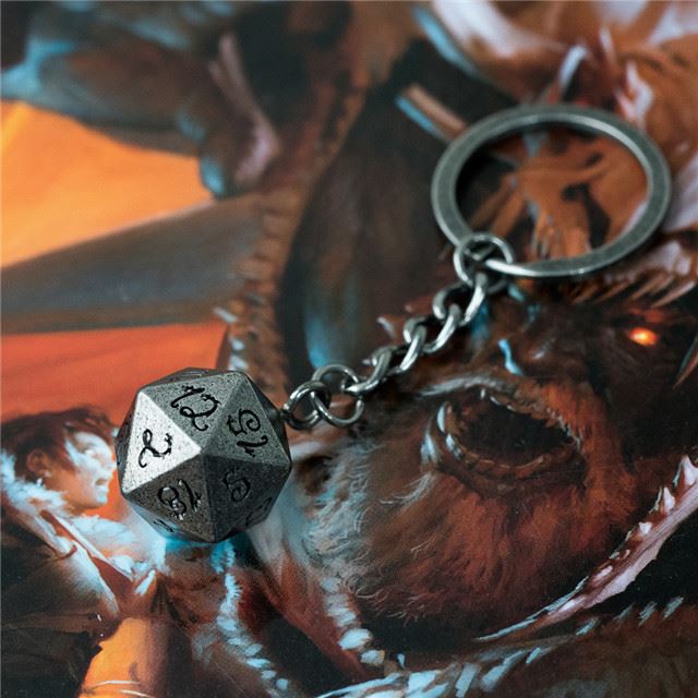 Worn Silver Metal - D20 Keyring