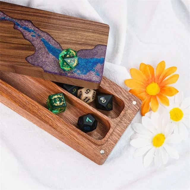 Purple & Blue Resin on Black Walnut Wood - Magnetic Dice Storage