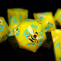 Thumbnail for 7pcs Dice Sharp Filled Bee Flower Blue Font Yellow