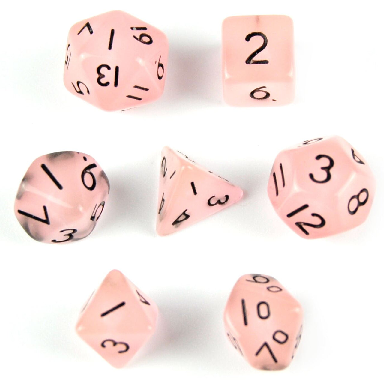 Glow in the Dark Pink Acrylic - 7pcs RPG Mini Dice Set