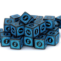 Thumbnail for 16mm Black & Blue Acrylic Lattice  - 6pcs D6 RPG Dice Set