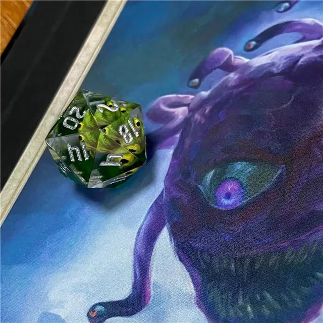 Beholder in Clear & Blue Sharp Resin - D20 RPG Dice