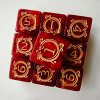 Thumbnail for 6pcs D6 17mm Dice Acrylic Blend Square Dragon Circle Gold Font Red