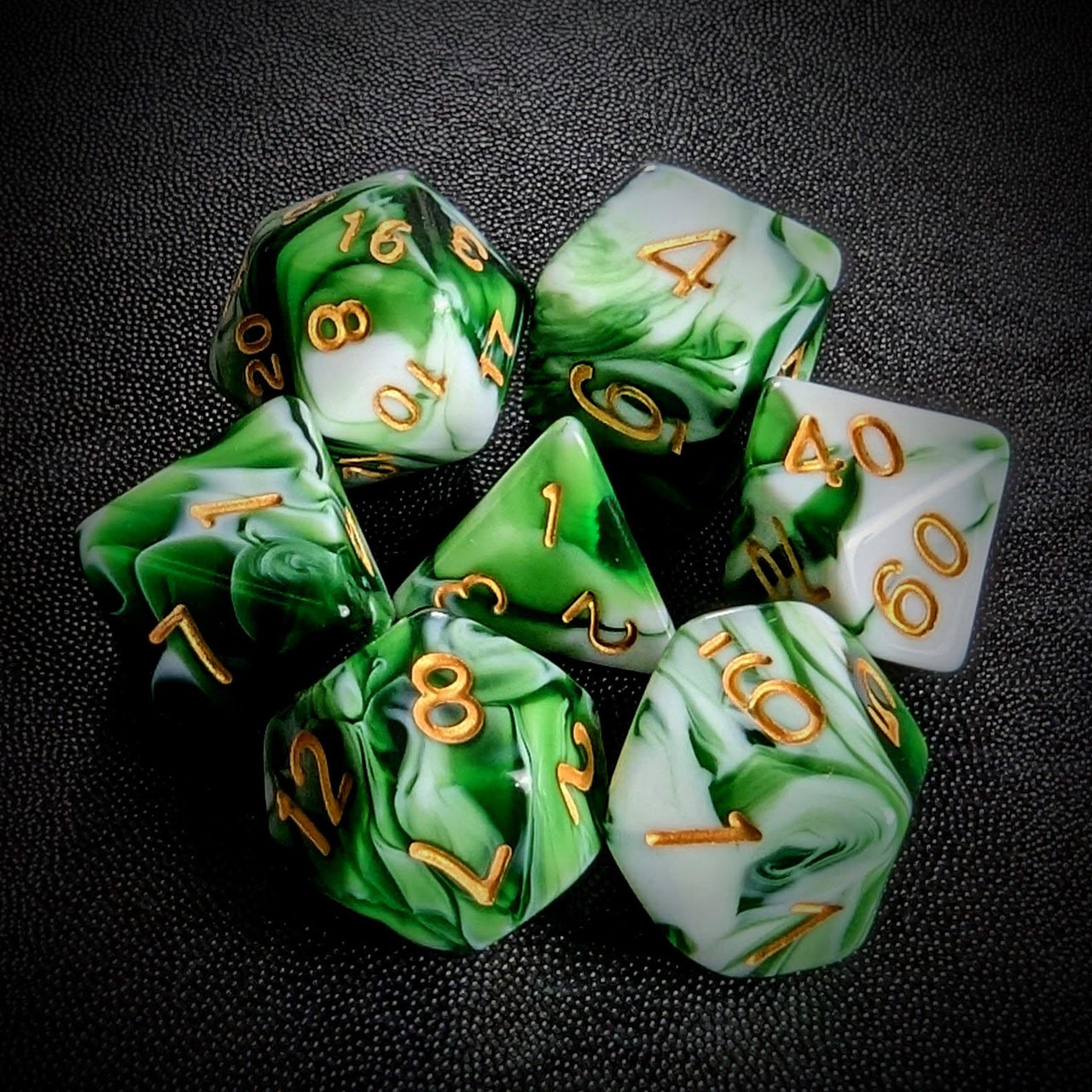 Blend of White & Green Acrylic - 7pcs RPG Full Dice Set Top