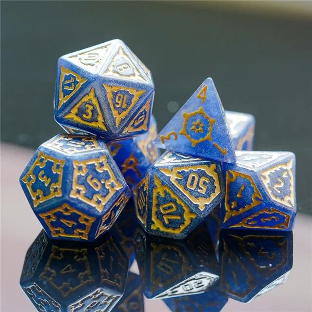 Castle on Blue Resin - 7pcs RPG Oversized Dice Set