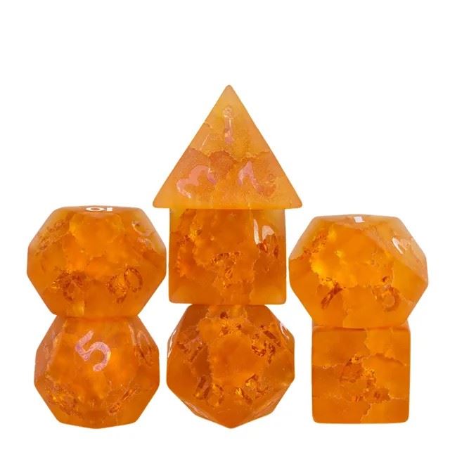 Cracked & Frosted Orange Glass - 7pcs RPG Dice Set